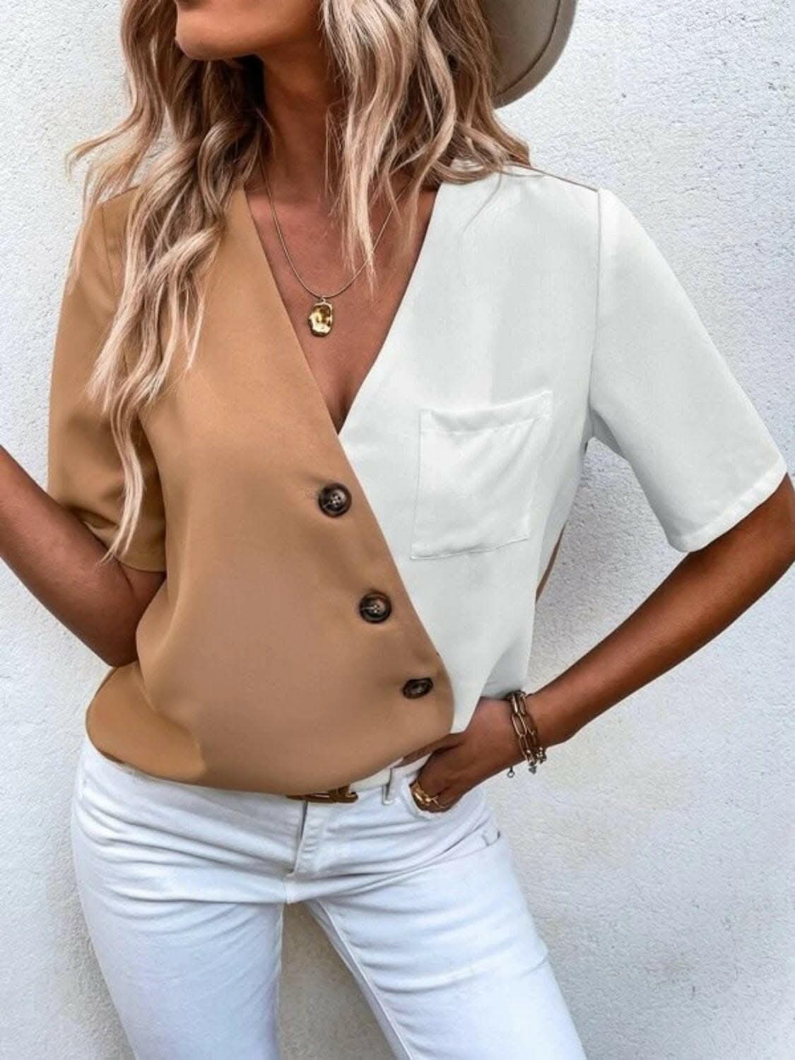 Elegant wrap blouse with buttons - Love Salve