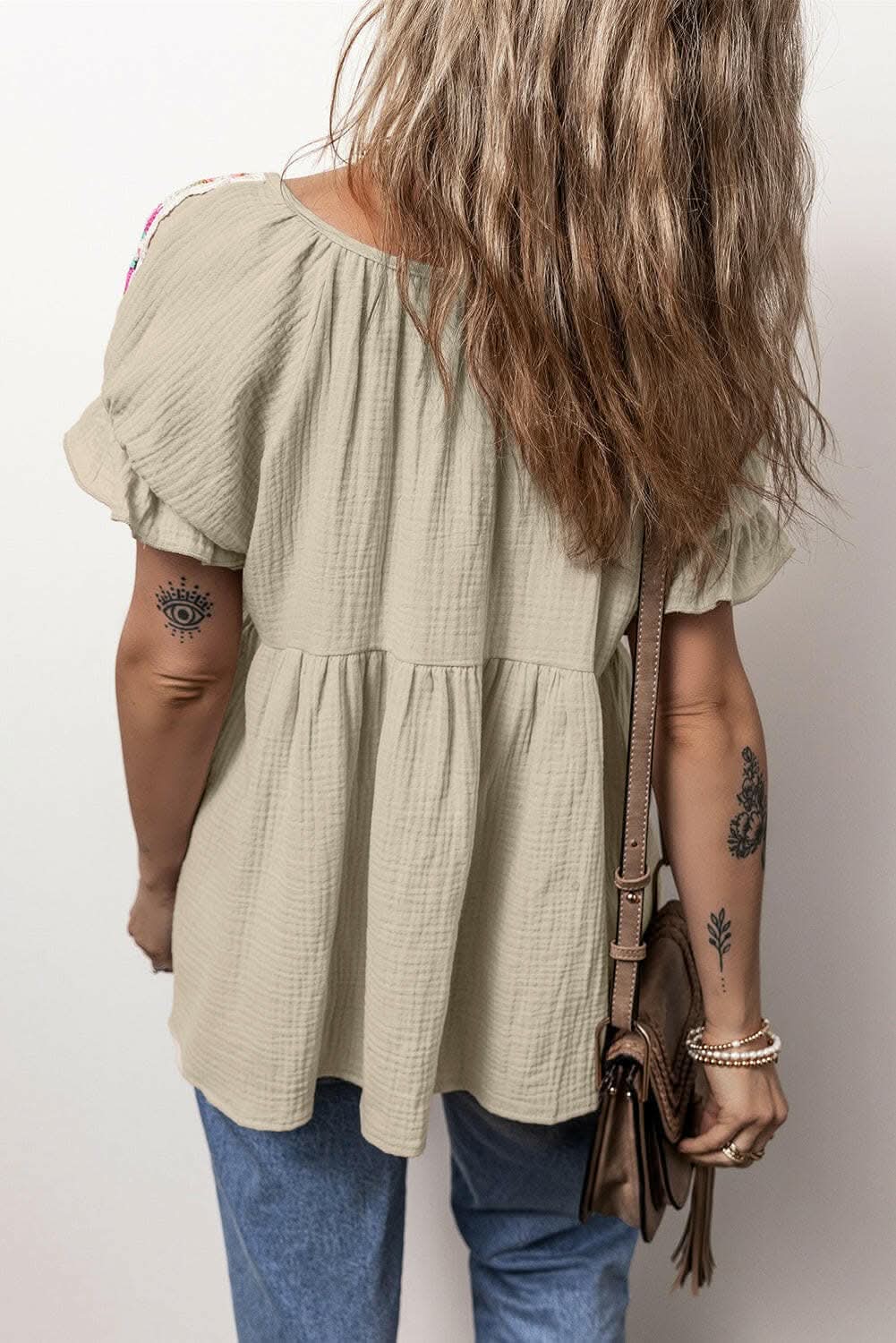 Embroidered tie neck blouse - cotton - Love Salve