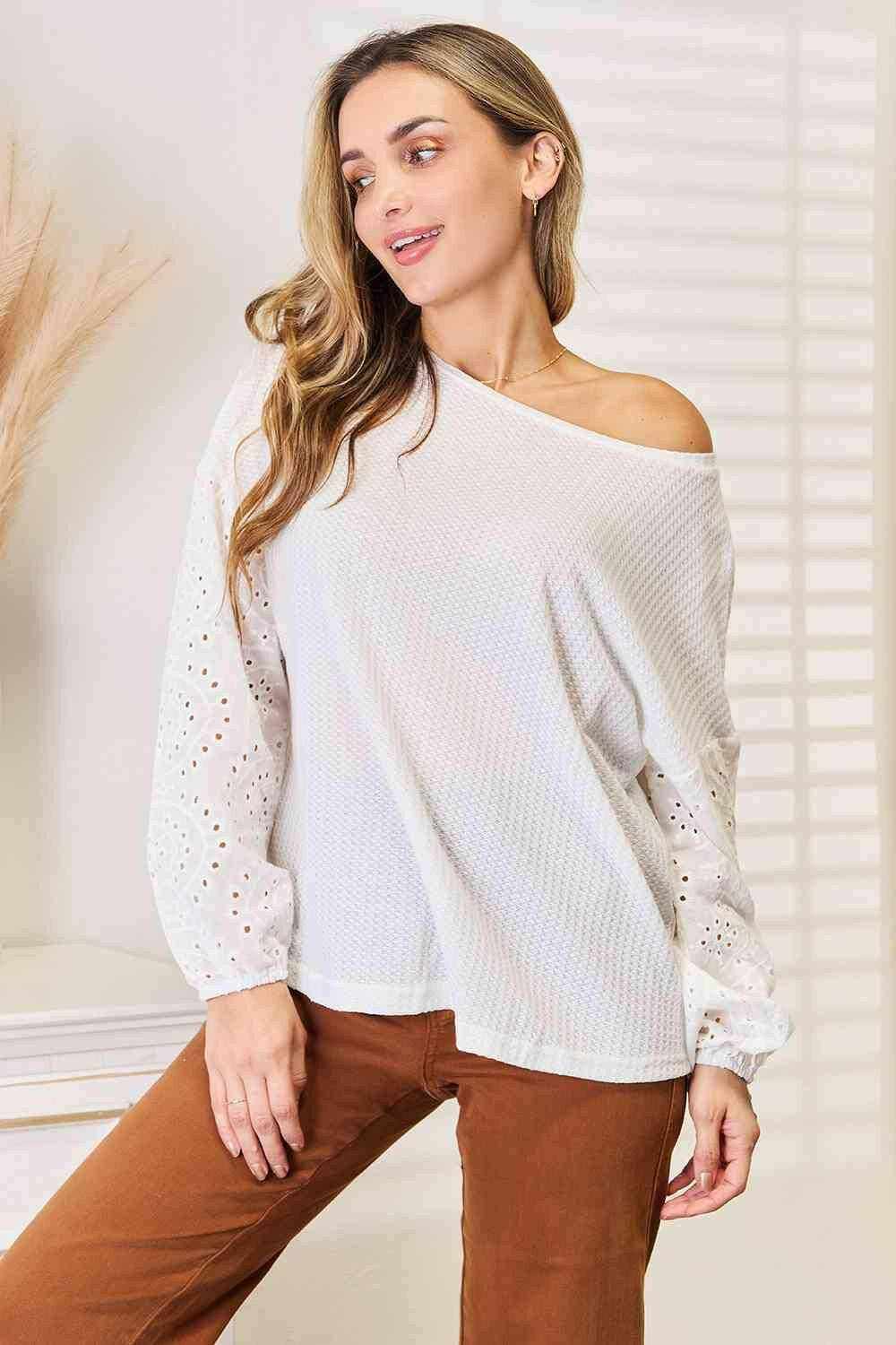 Eyelet drop shoulder blouse