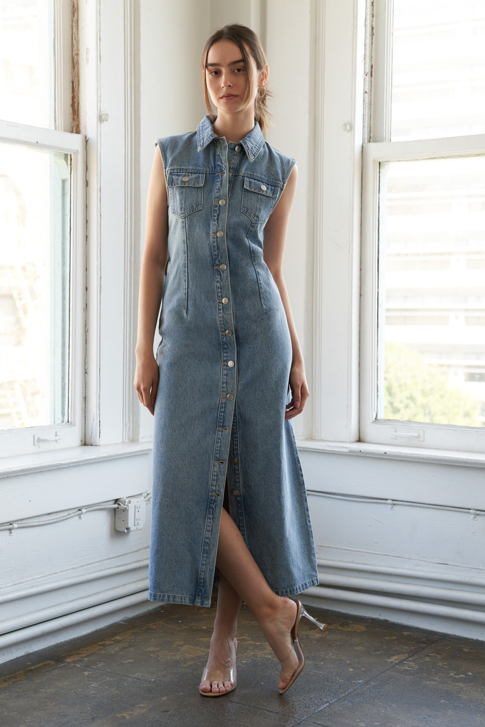 JUST FOLLOW ME DENIM MIDI DRESS Flying Tomato