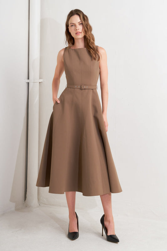 LIVING THE DREAM BROWN WOVEN MIDI DRESS Flying Tomato