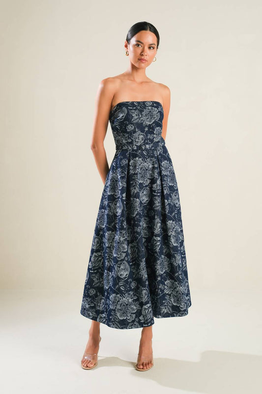EVOLVING REFLECTIONS DENIM MIDI DRESS Flying Tomato