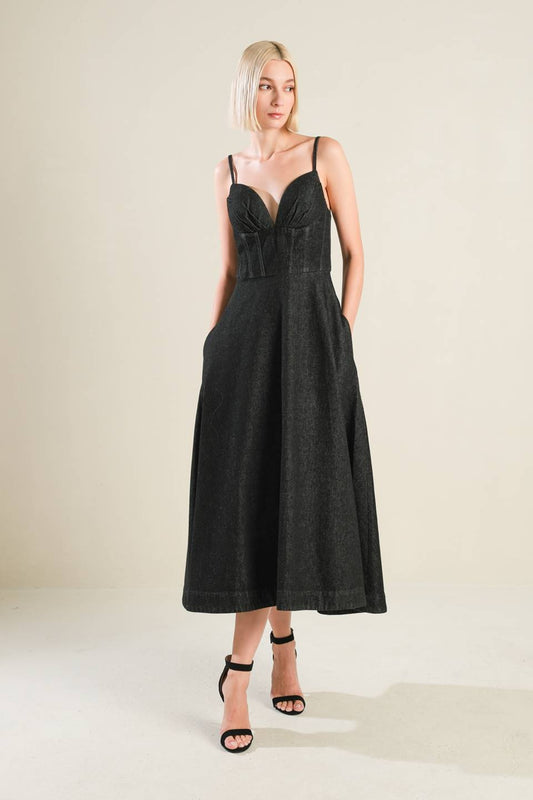 YOU ARE MY SUNSHINE DENIM MIDI DRESS Flying Tomato