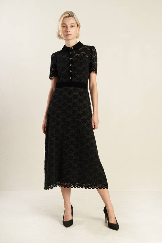 BOLD SYMPHONY WOVEN LACE MIDI DRESS Flying Tomato