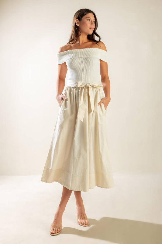 SOCIAL SEASON  OFF SHOULDER MIDI DRESS Flying Tomato