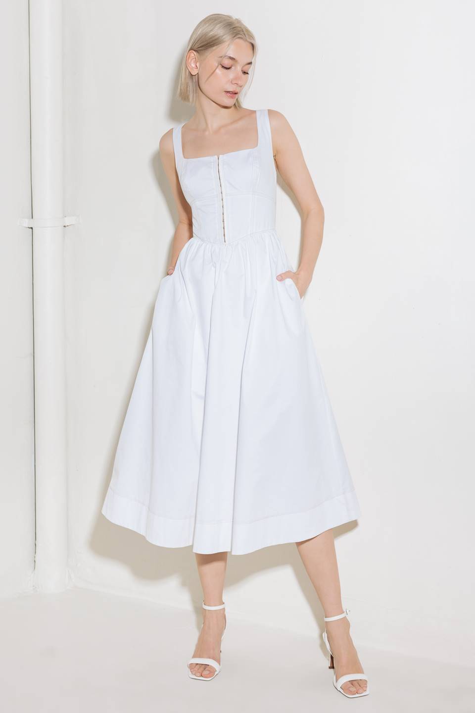 CATCH THE SUN IN WHITE WOVEN MIDI DRESS