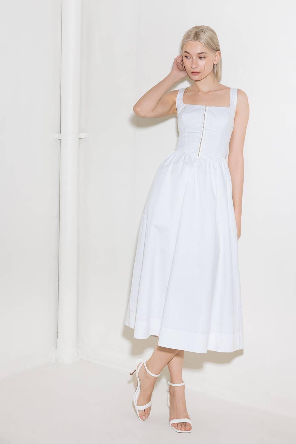CATCH THE SUN IN WHITE WOVEN MIDI DRESS