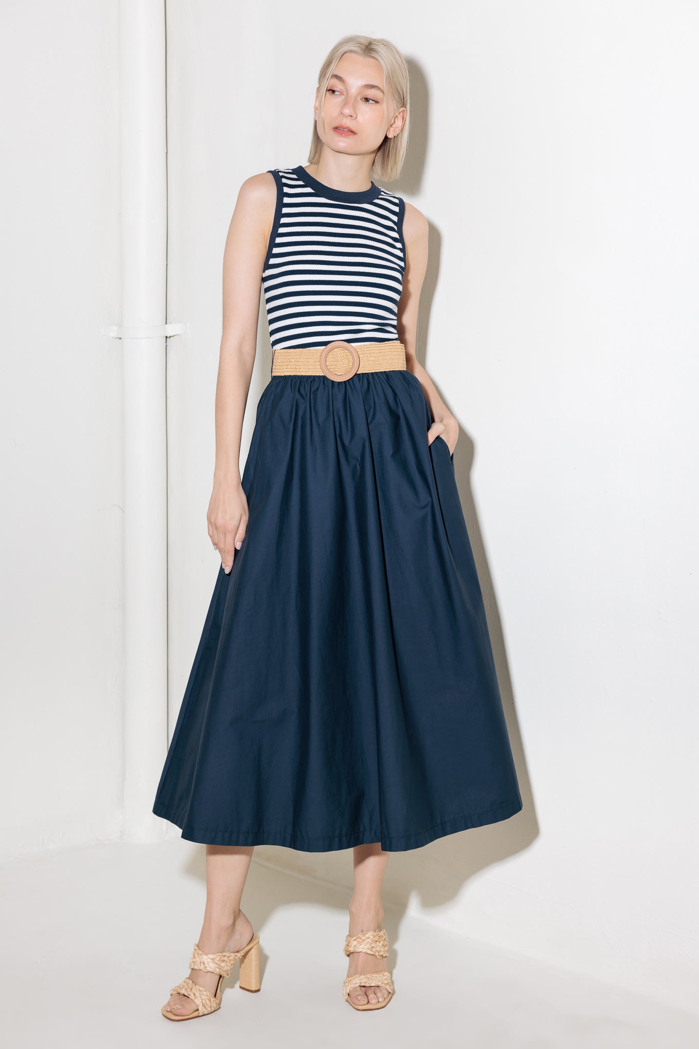 SWEETLY STATED COMBINATION MIDI DRES