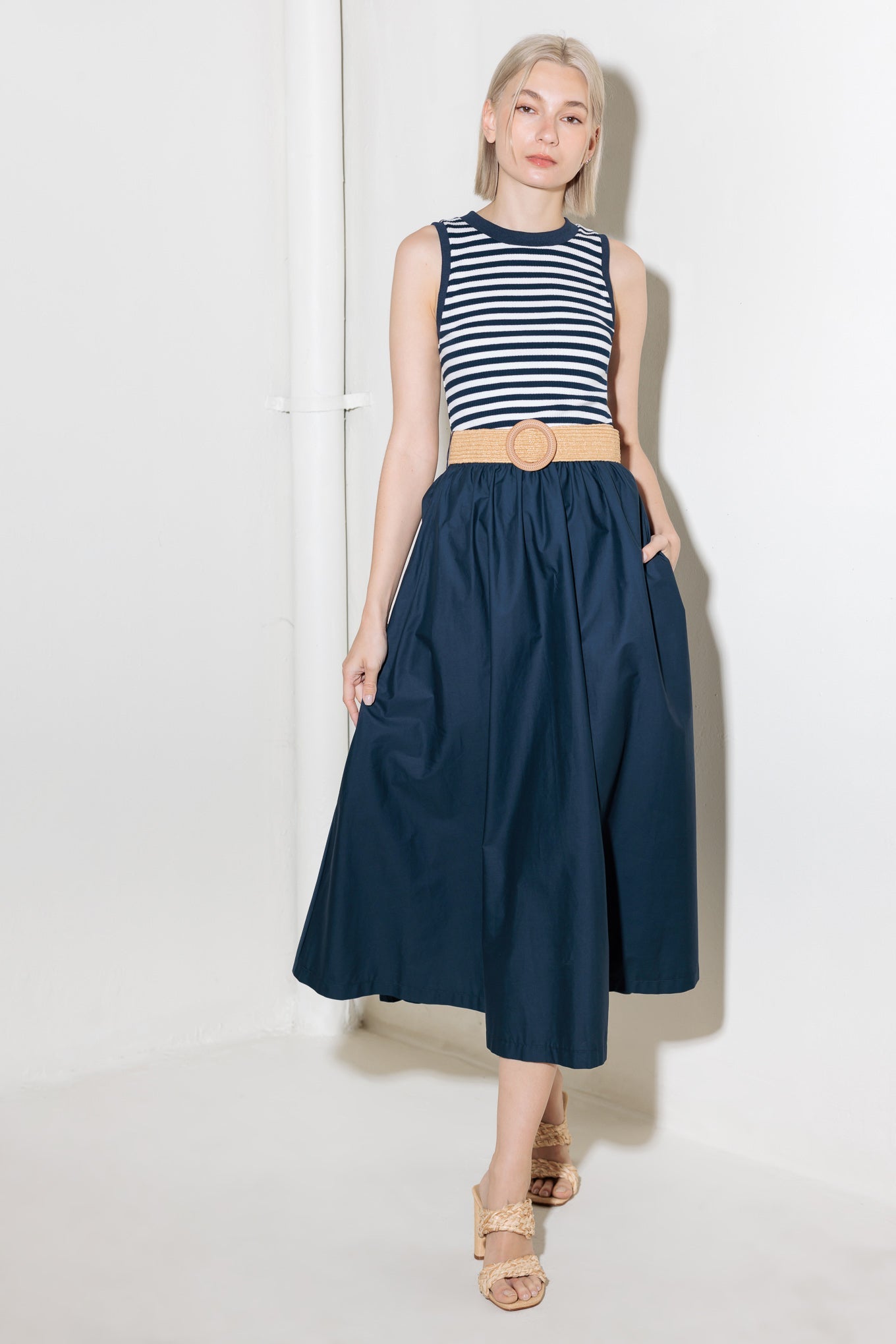 SWEETLY STATED COMBINATION MIDI DRES