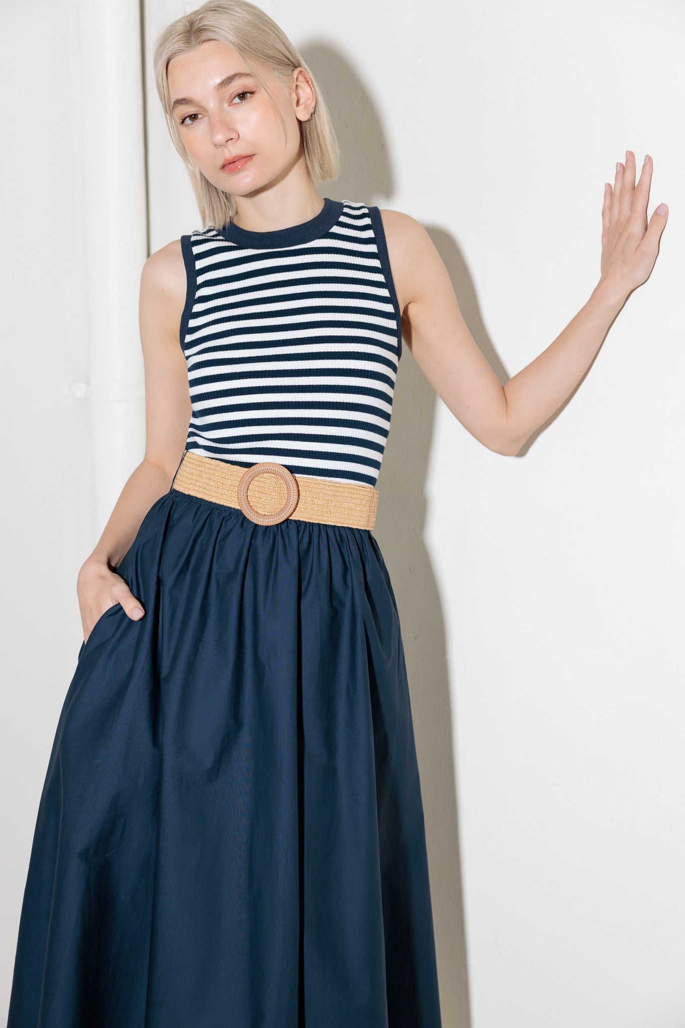 SWEETLY STATED COMBINATION MIDI DRES