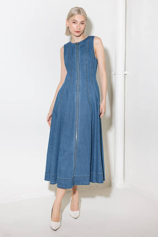 IRRESISTIBLY POISED DENIM MIDI DRESS Flying Tomato