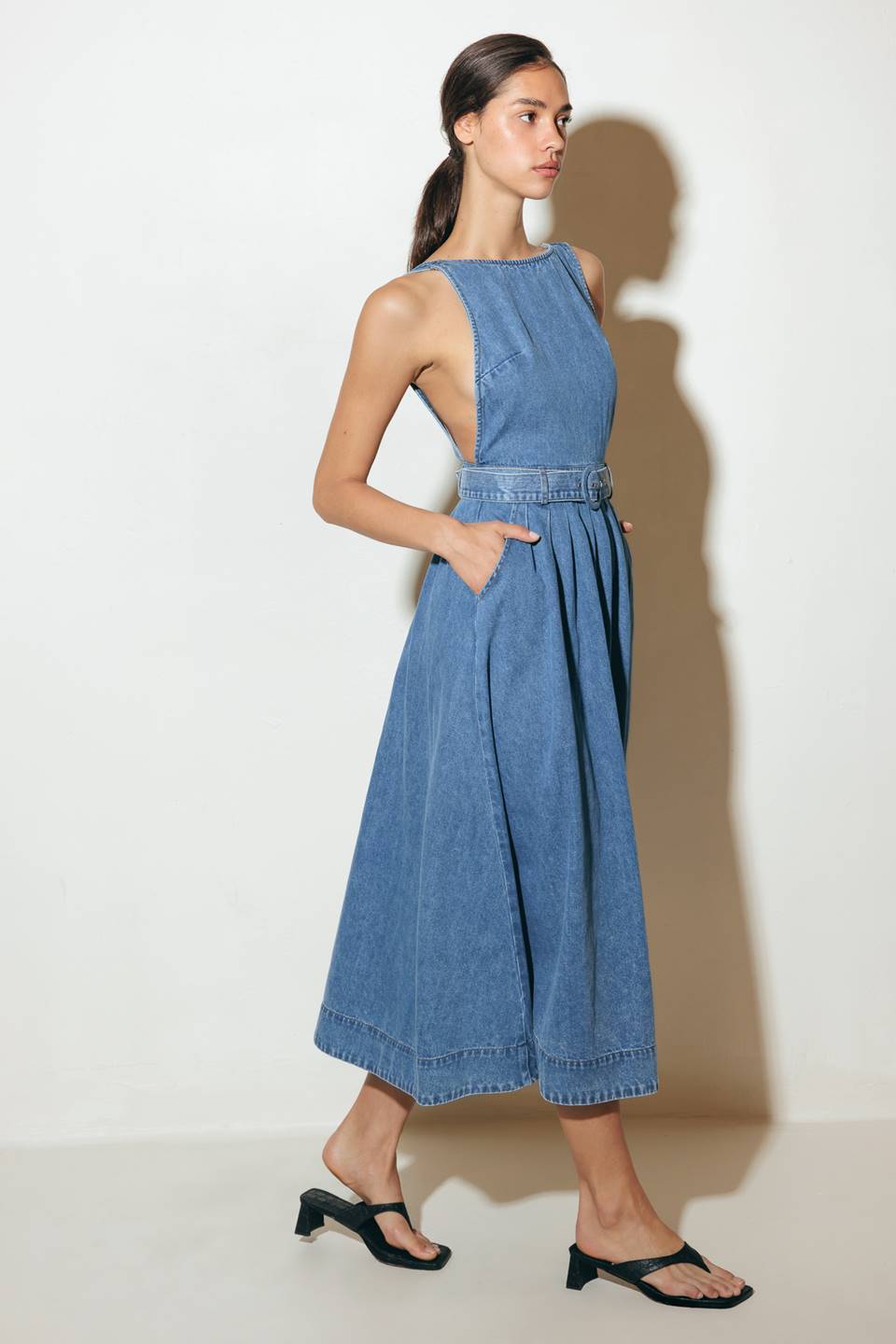 LAVENDER FIELDS DENIM MIDI DRESS