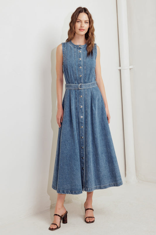 MIDNIGHT RODEO DENIM MIDI DRESS Flying Tomato