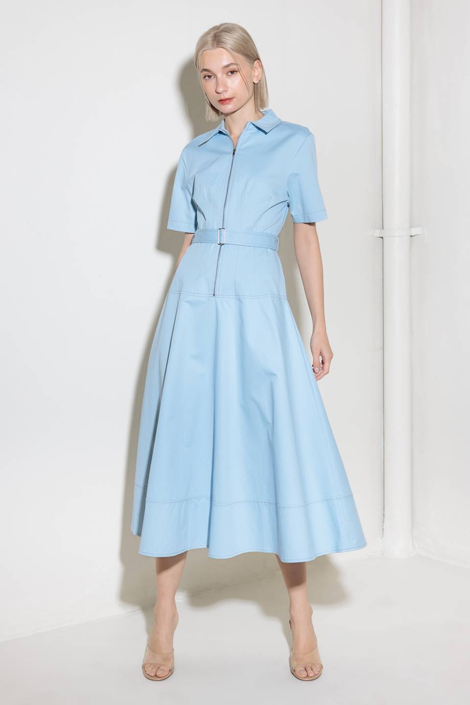 BREATHE EASY IN BLUE WOVEN SHIRT DRESS