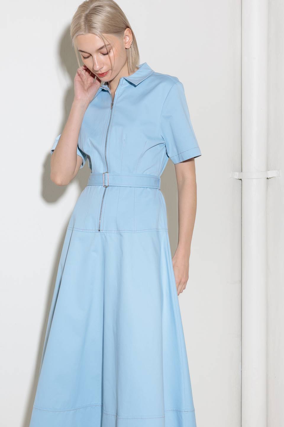BREATHE EASY IN BLUE WOVEN SHIRT DRESS