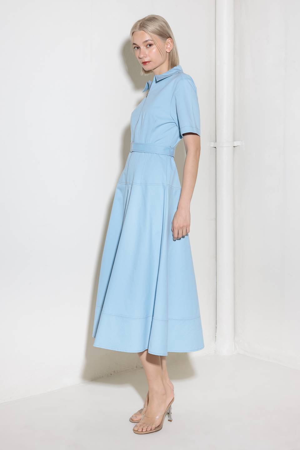 BREATHE EASY IN BLUE WOVEN SHIRT DRESS