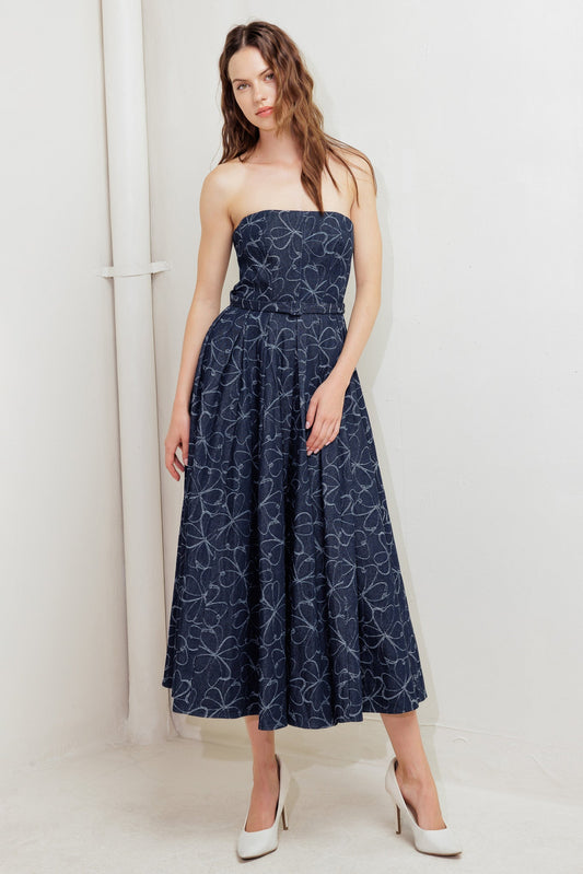 MOONDUST GARDEN DENIM MIDI DRESS Flying Tomato