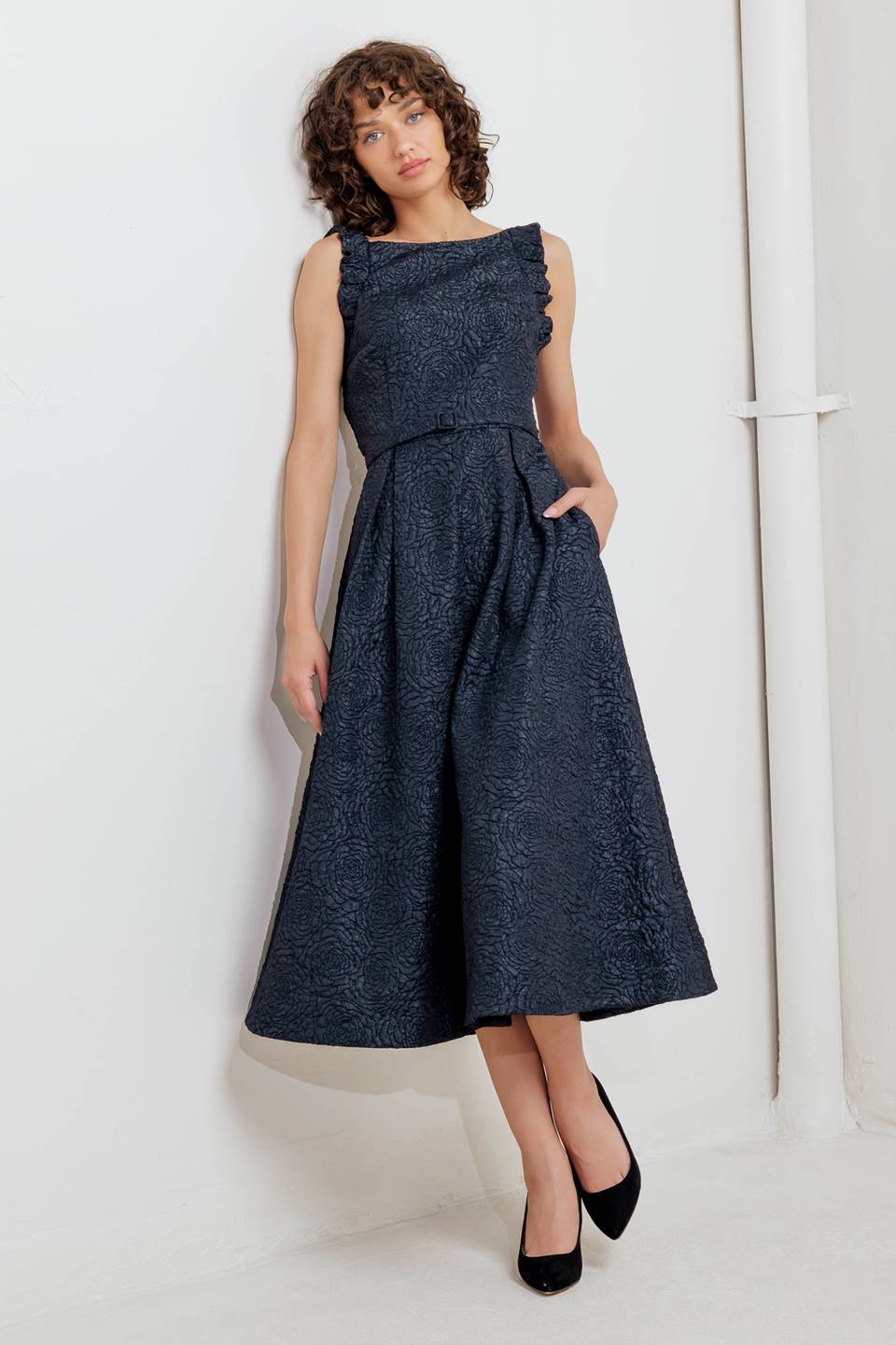 MOONLIGHT BLOOM WOVEN MIDI DRESS