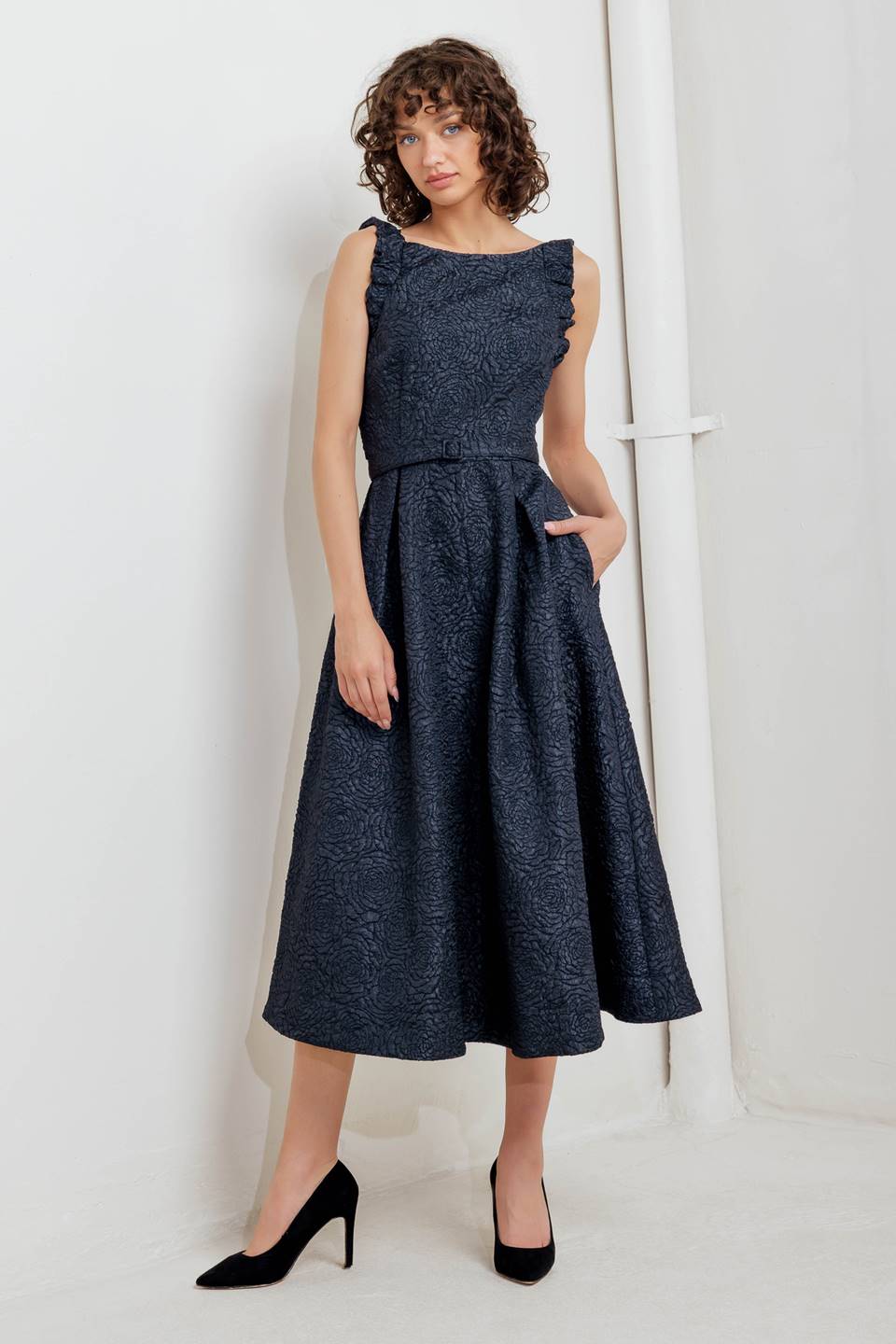 MOONLIGHT BLOOM WOVEN MIDI DRESS