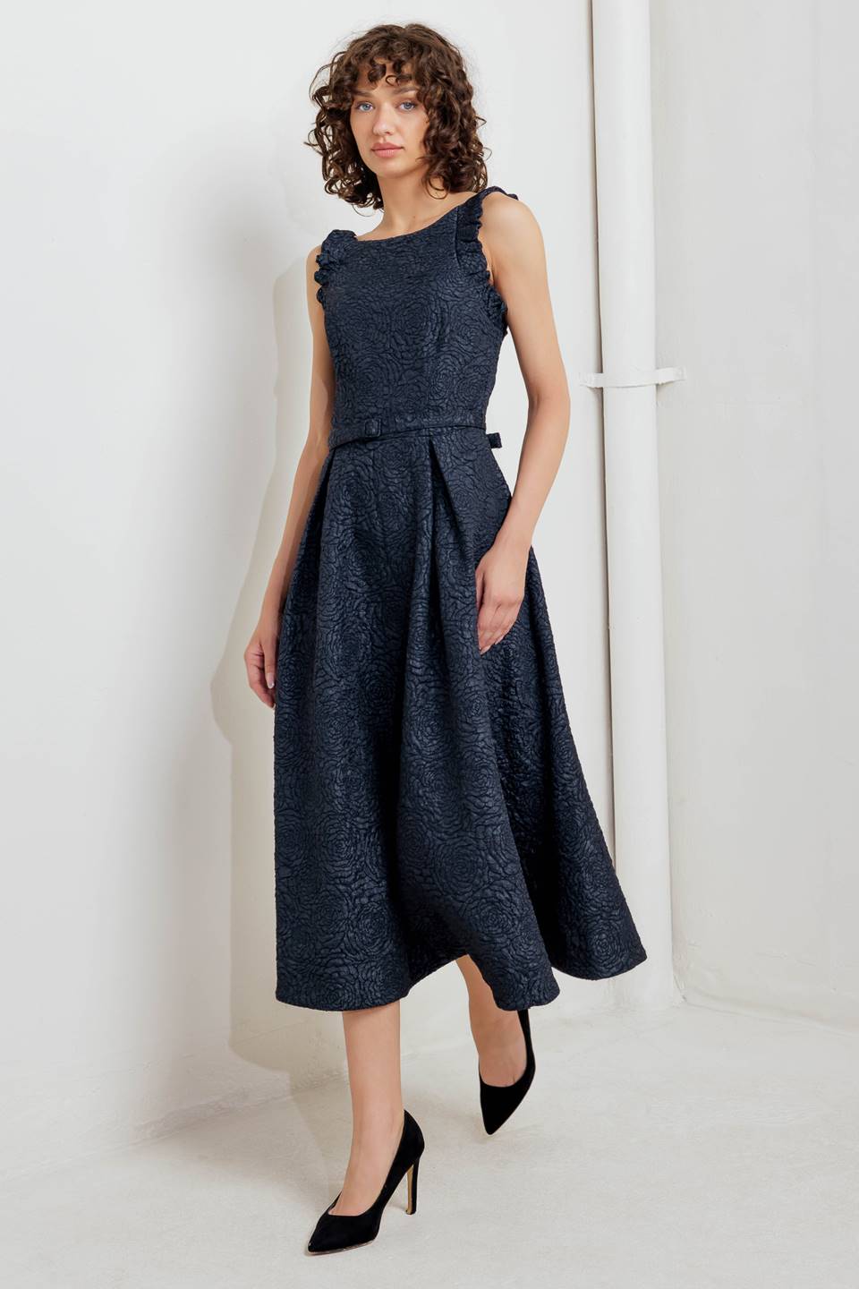 MOONLIGHT BLOOM WOVEN MIDI DRESS
