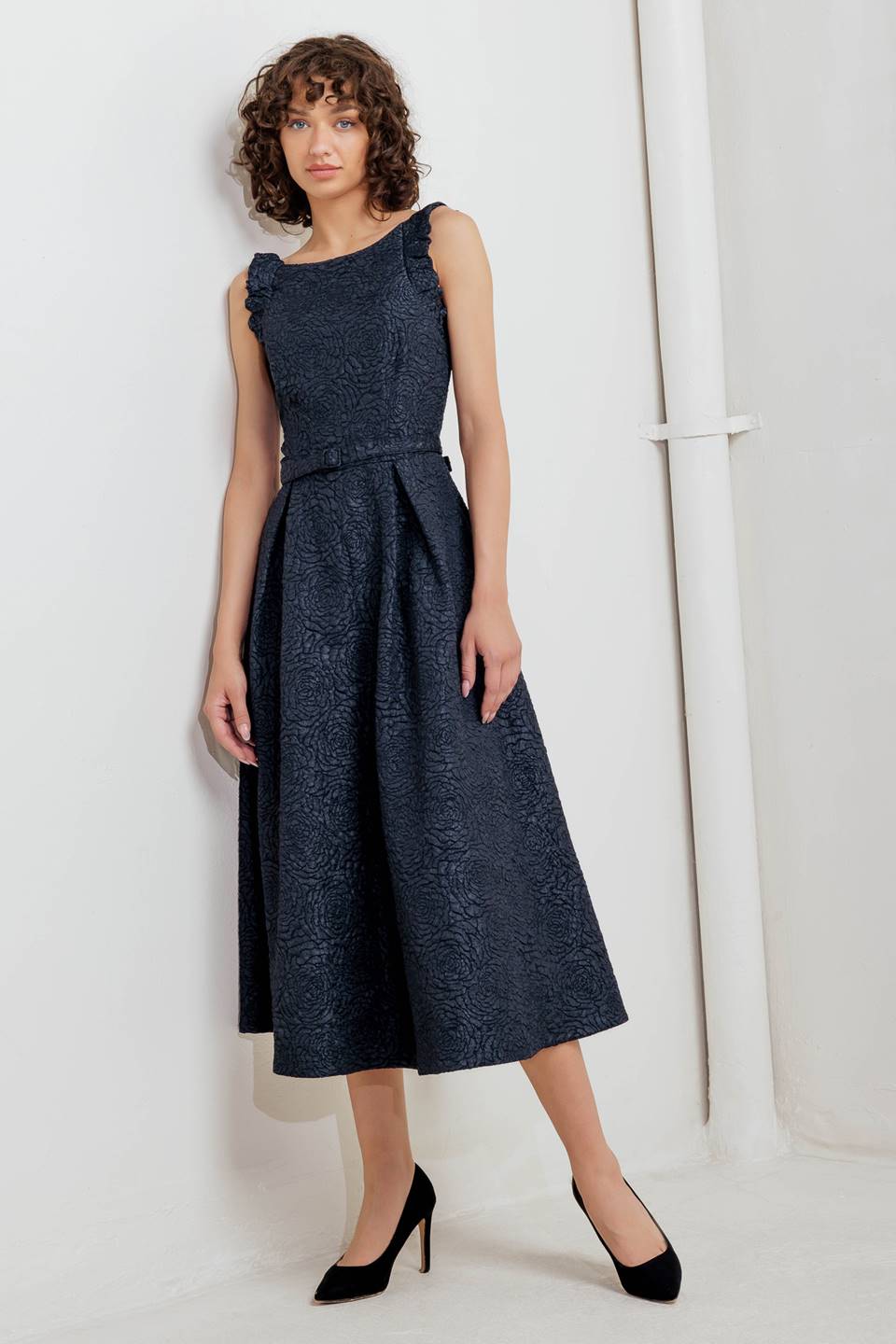 MOONLIGHT BLOOM WOVEN MIDI DRESS