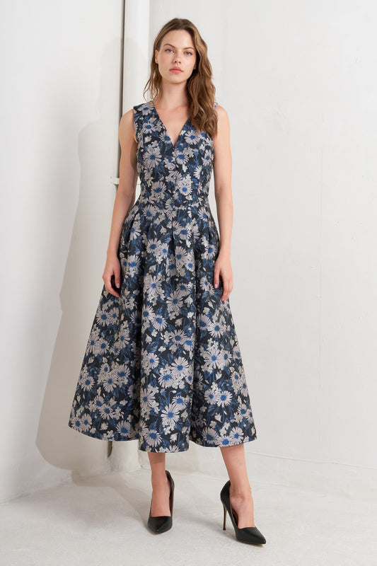 LUX BLOOMING WOVEN JACQUARD MIDI DRESS Flying Tomato