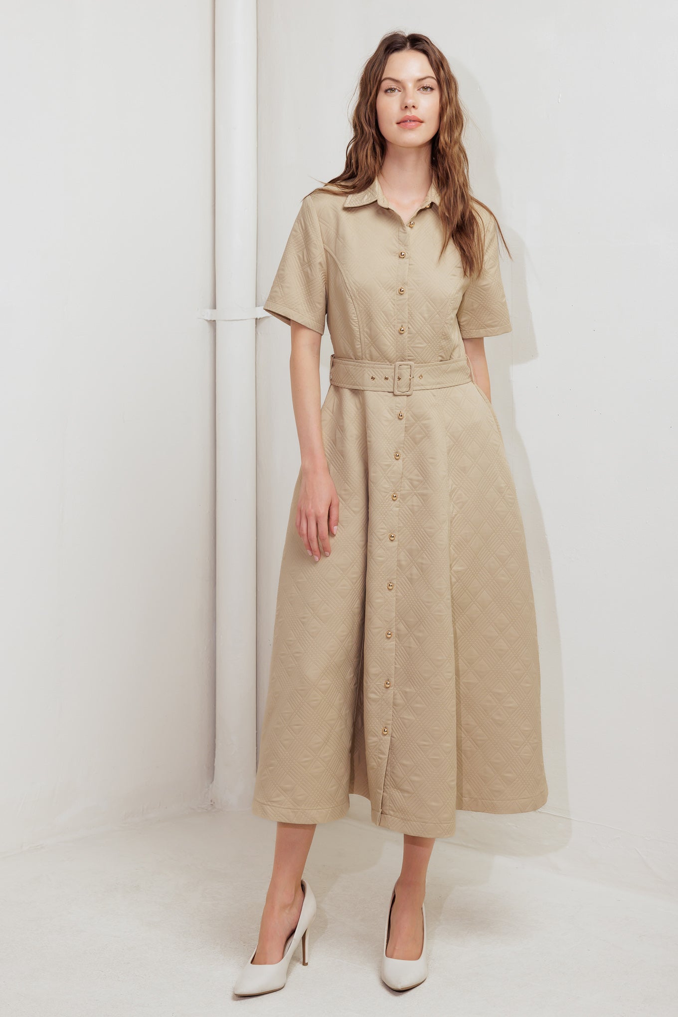 NEUTRAL CHIC WOVEN MIDI DRESS Flying Tomato