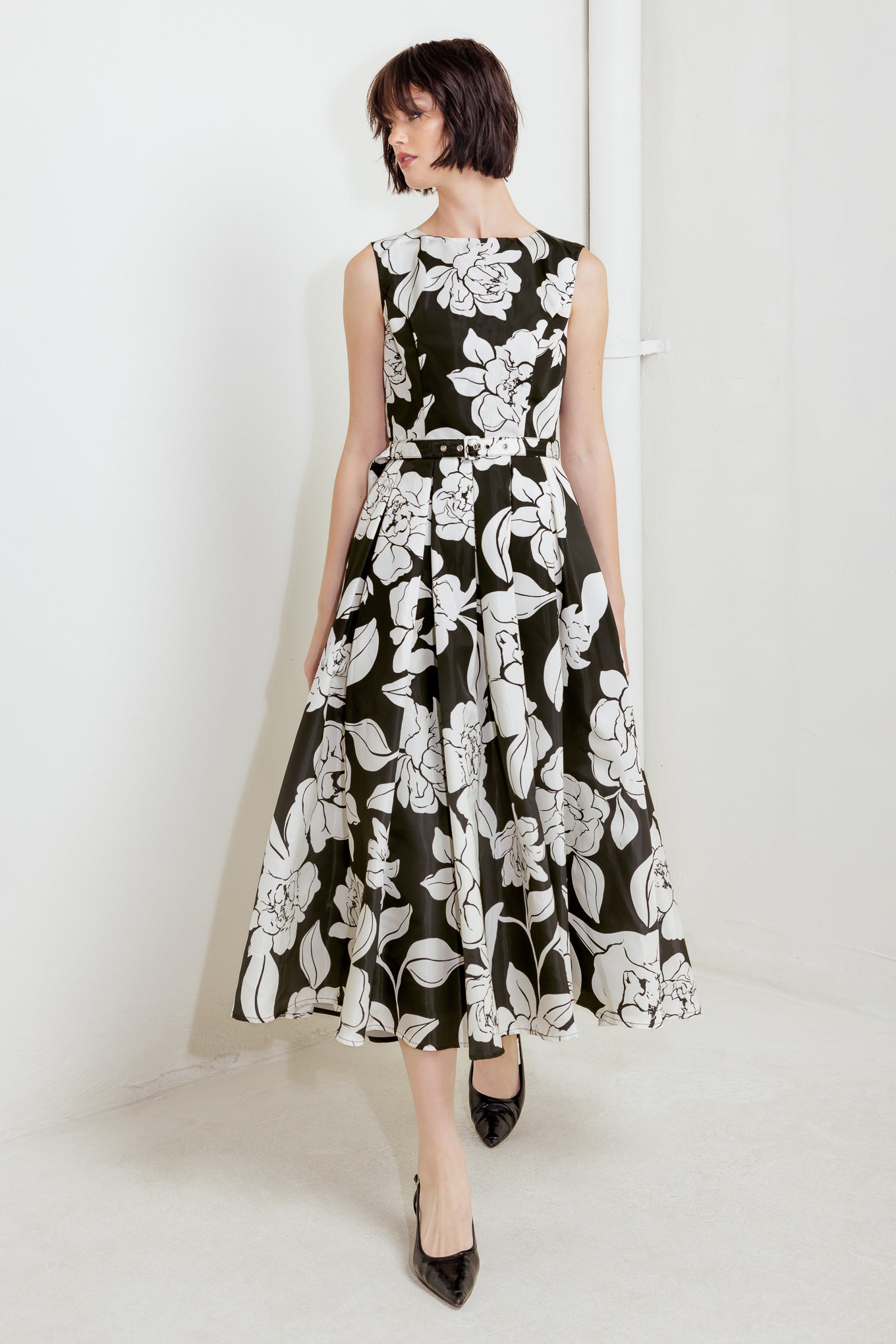 SILENT HEART BLACK WOVEN MIDI DRESS
