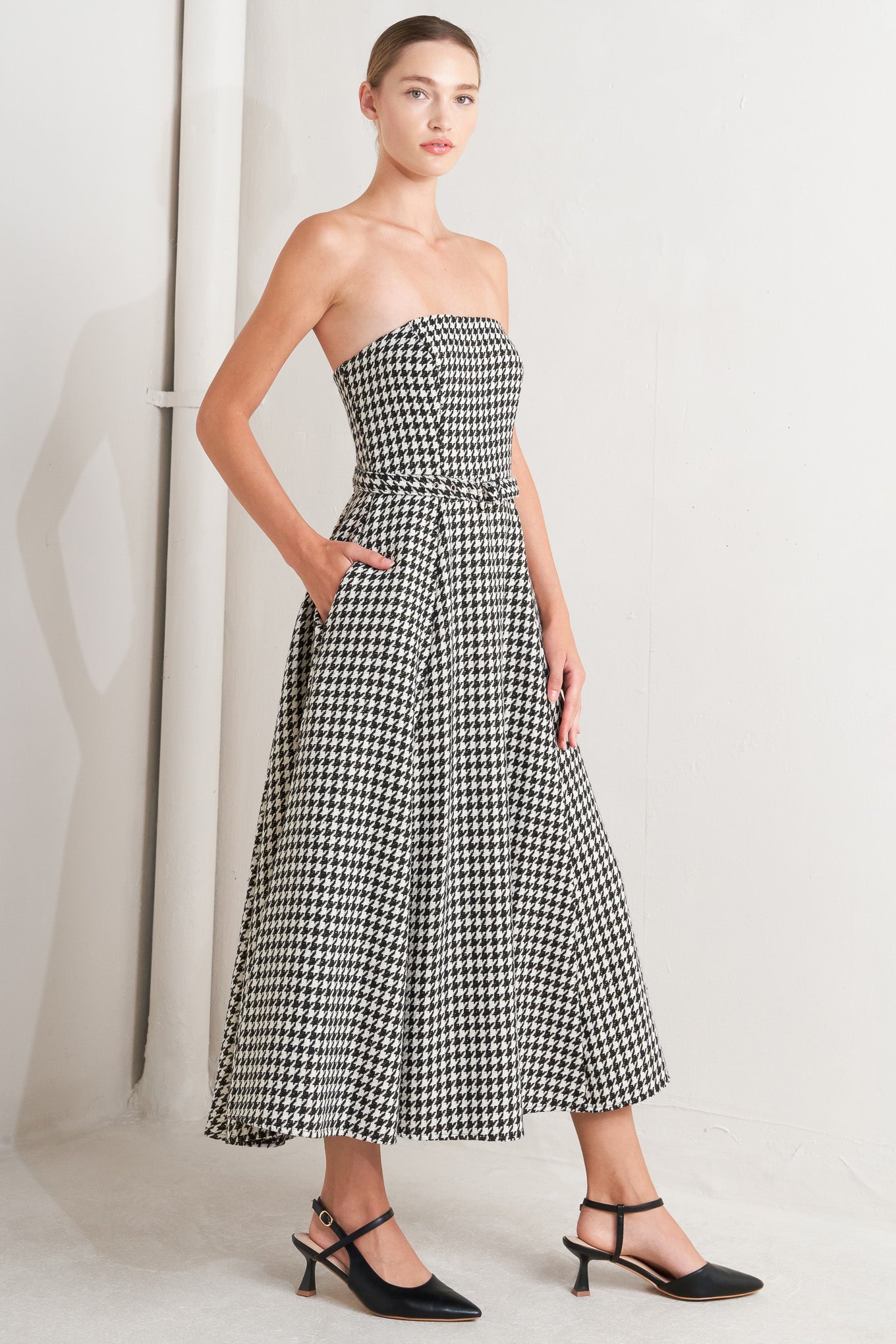 MONOCHROME BALLET WOVEN MIDI DRESS
