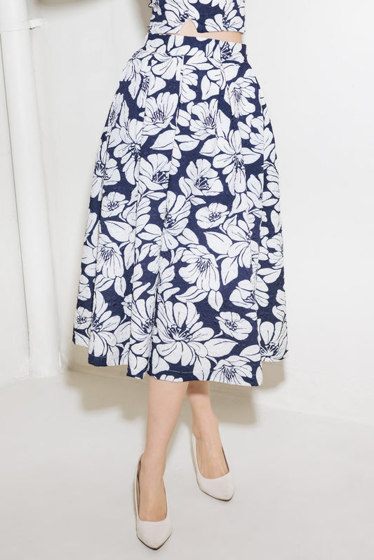 PLAIN OPTIMISM NAVY WOVEN MIDI SKIRT Flying Tomato