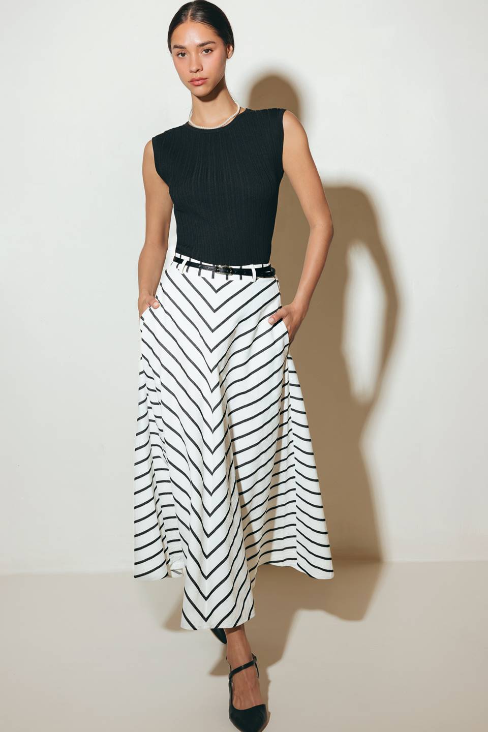 WEEKEND VIBE STRIPED MIDI SKIRT