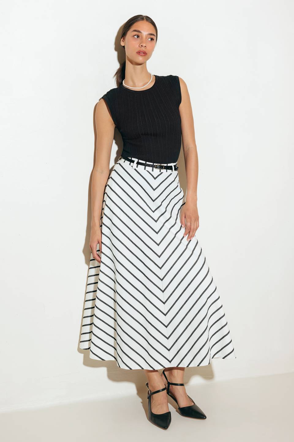 WEEKEND VIBE STRIPED MIDI SKIRT