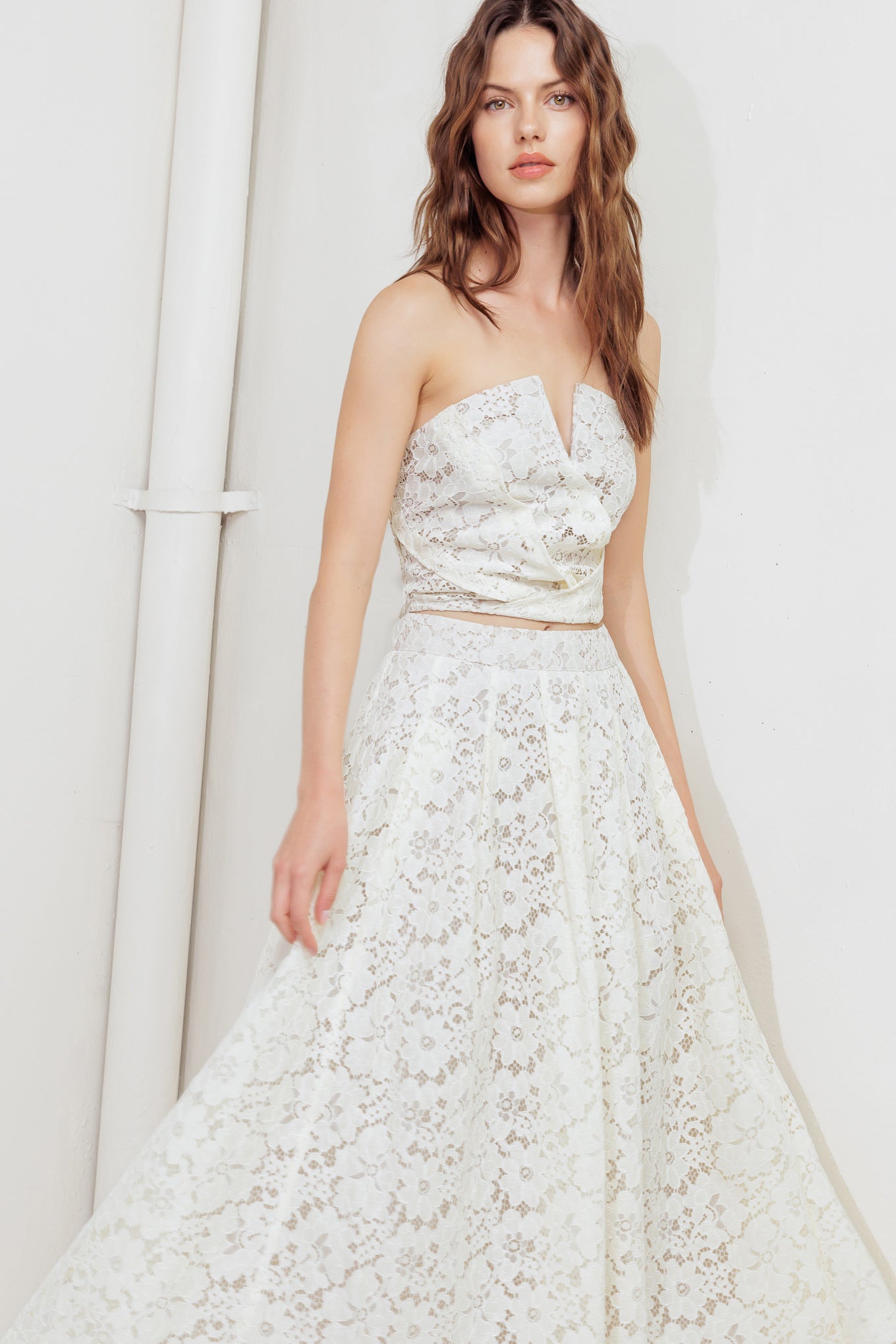 CHANTILLY FLAIR WOVEN LACE MIDI SKIRT
