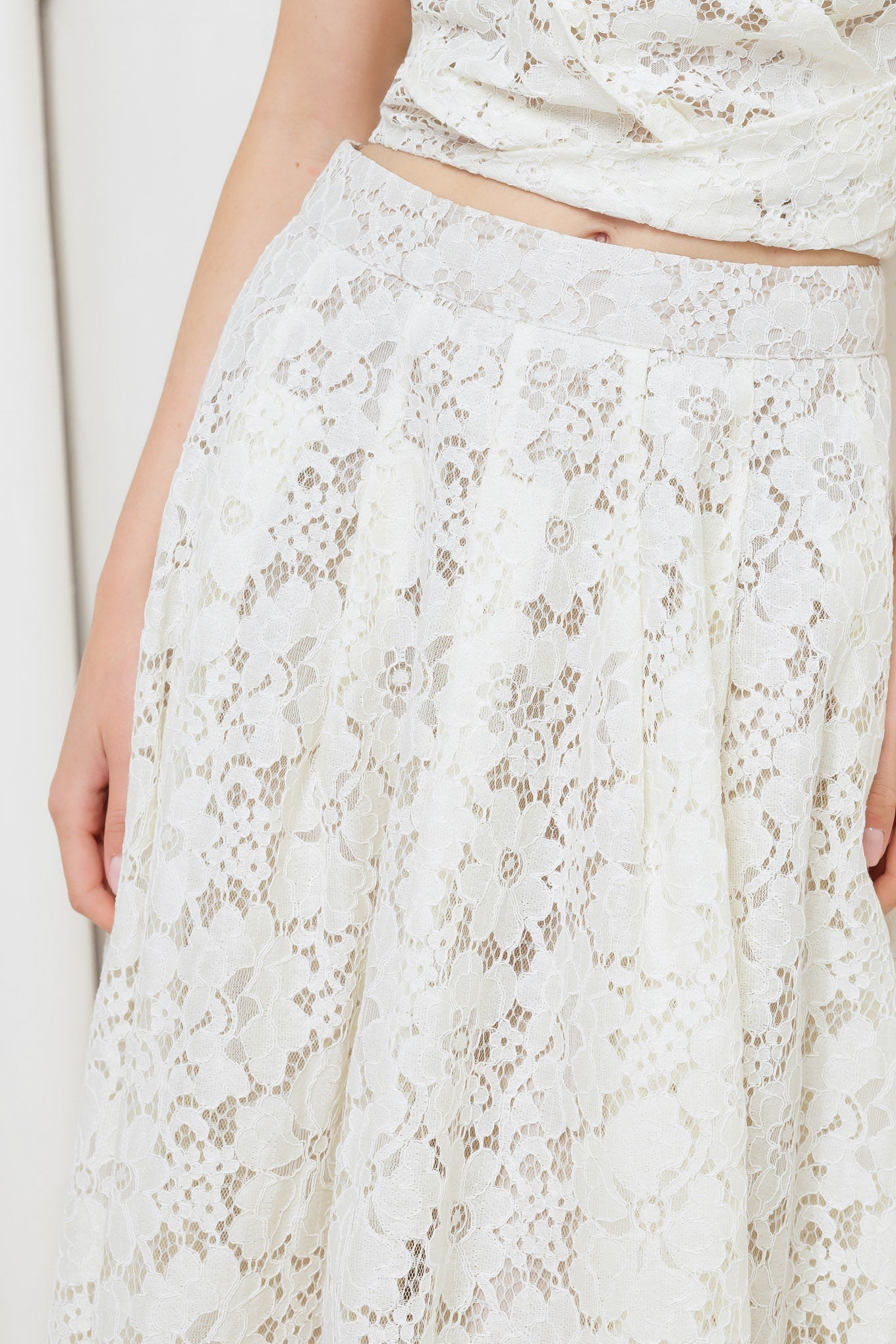 CHANTILLY FLAIR WOVEN LACE MIDI SKIRT