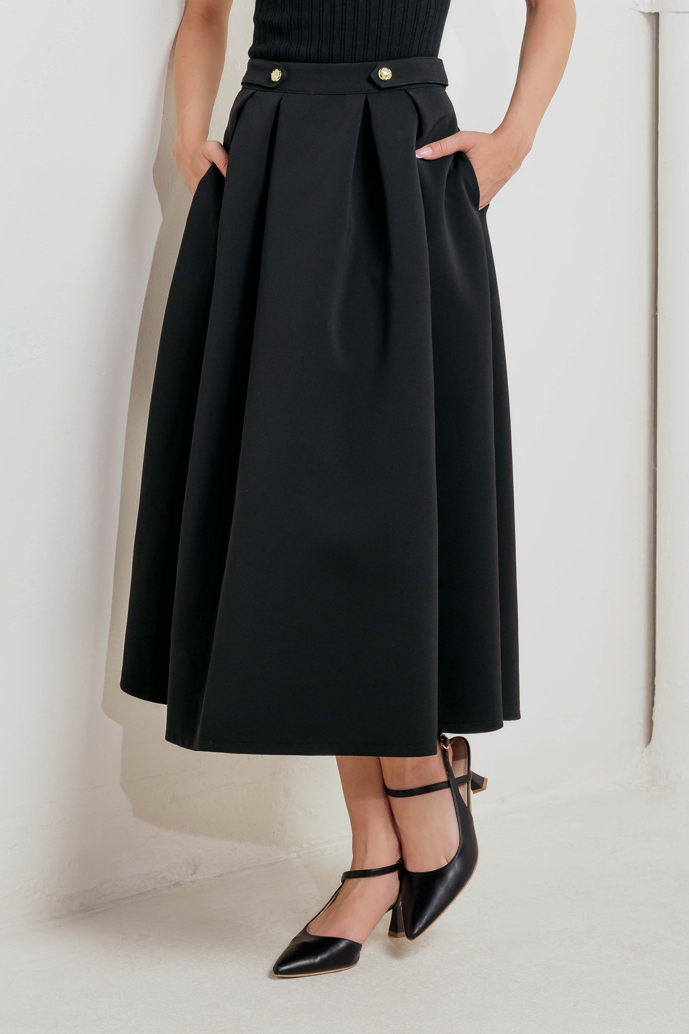 EDGE AFFAIR WOVEN FULL MIDI SKIRT