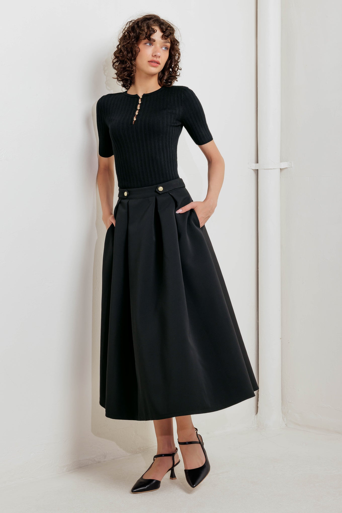 EDGE AFFAIR WOVEN FULL MIDI SKIRT