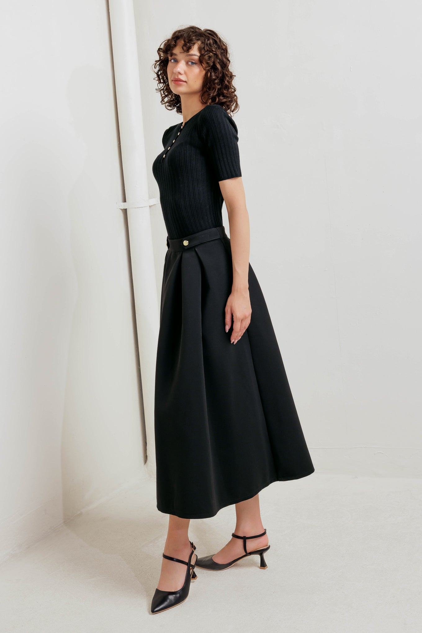 EDGE AFFAIR WOVEN FULL MIDI SKIRT