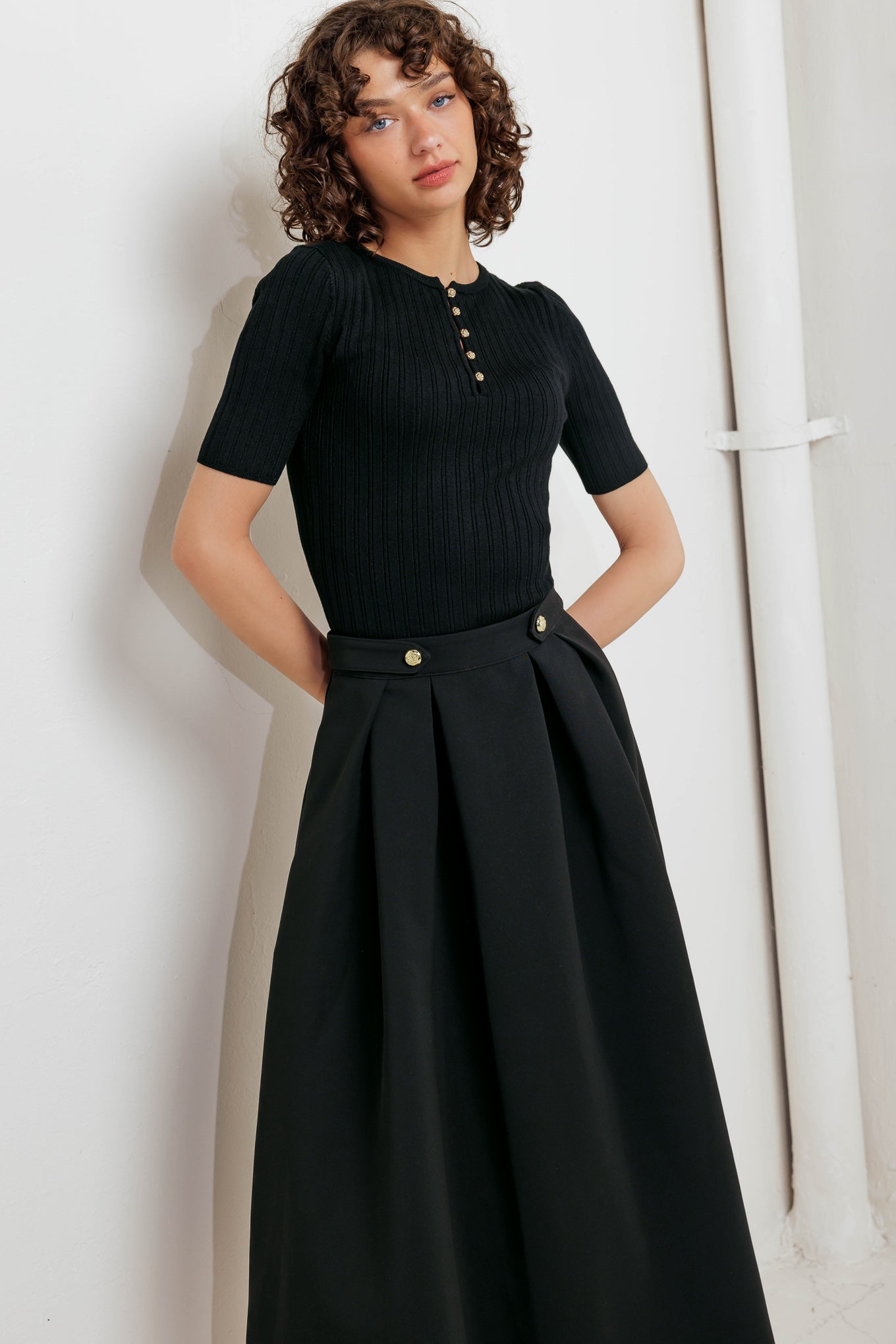 EDGE AFFAIR WOVEN FULL MIDI SKIRT
