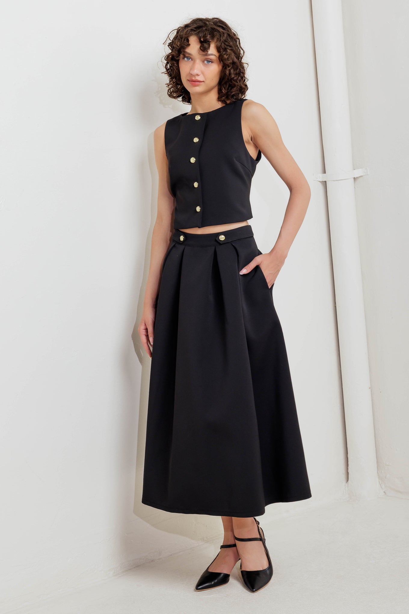 EDGE AFFAIR WOVEN FULL MIDI SKIRT