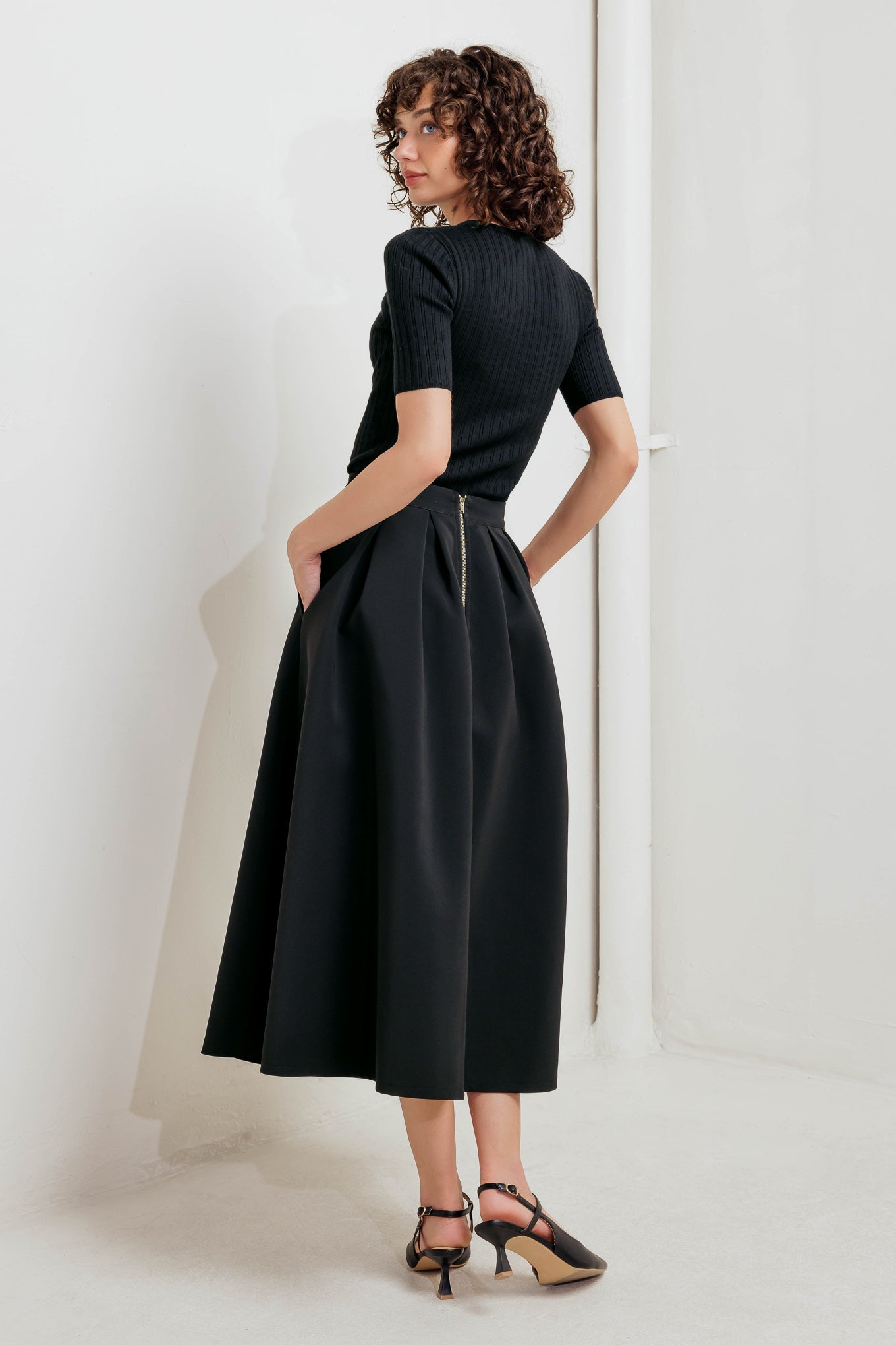 EDGE AFFAIR WOVEN FULL MIDI SKIRT