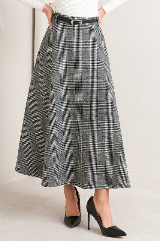 CITY CHECKLINE WOOLEN WOVEN MIDI SKIRT Flying Tomato