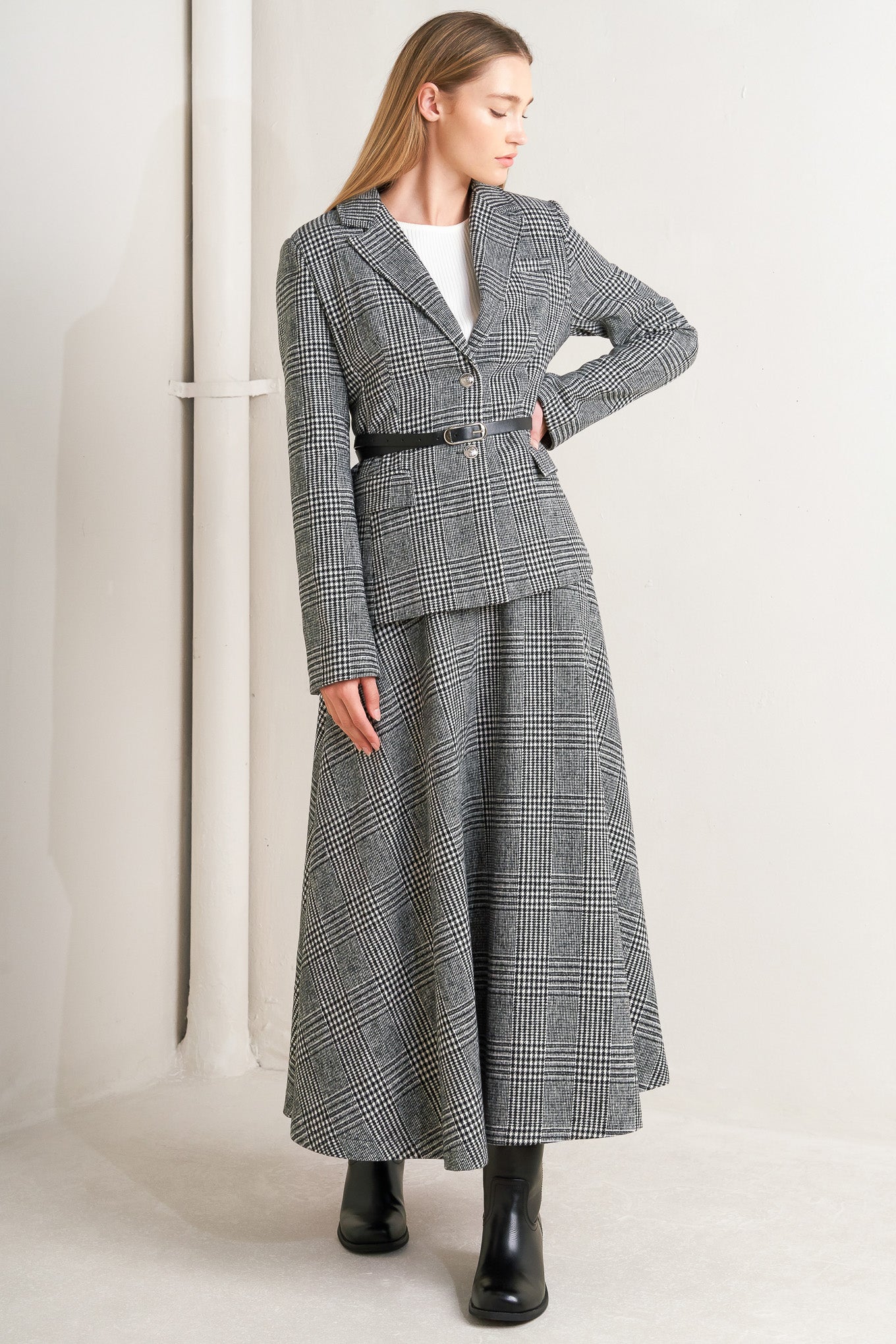 CITY CHECKLINE WOOLEN WOVEN MIDI SKIRT Flying Tomato