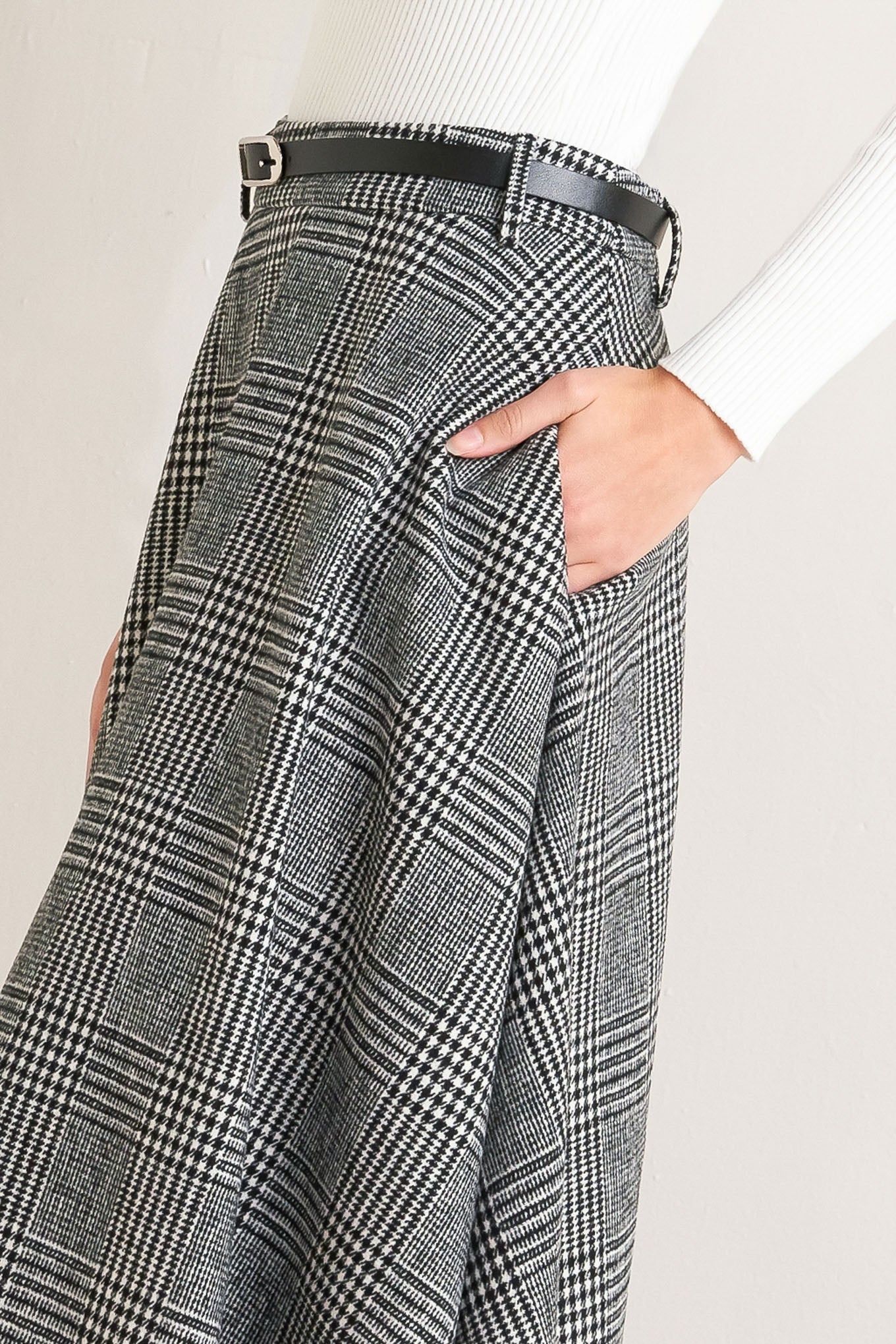 CITY CHECKLINE WOOLEN WOVEN MIDI SKIRT Flying Tomato