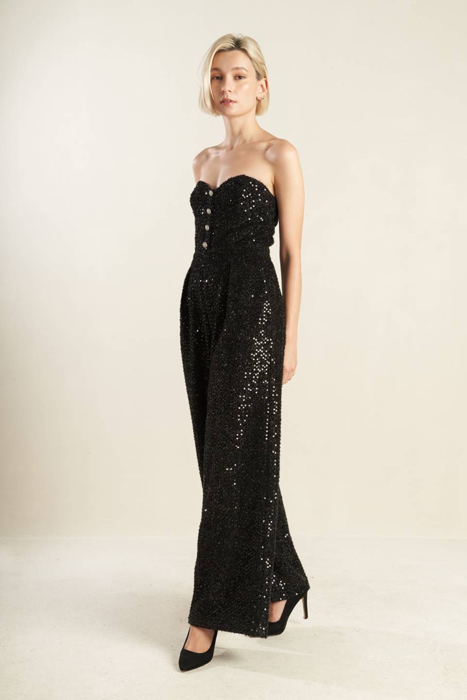 Doesnt Add Up Sequin Jumpsuit Sweetheart Neckline Wide Leg