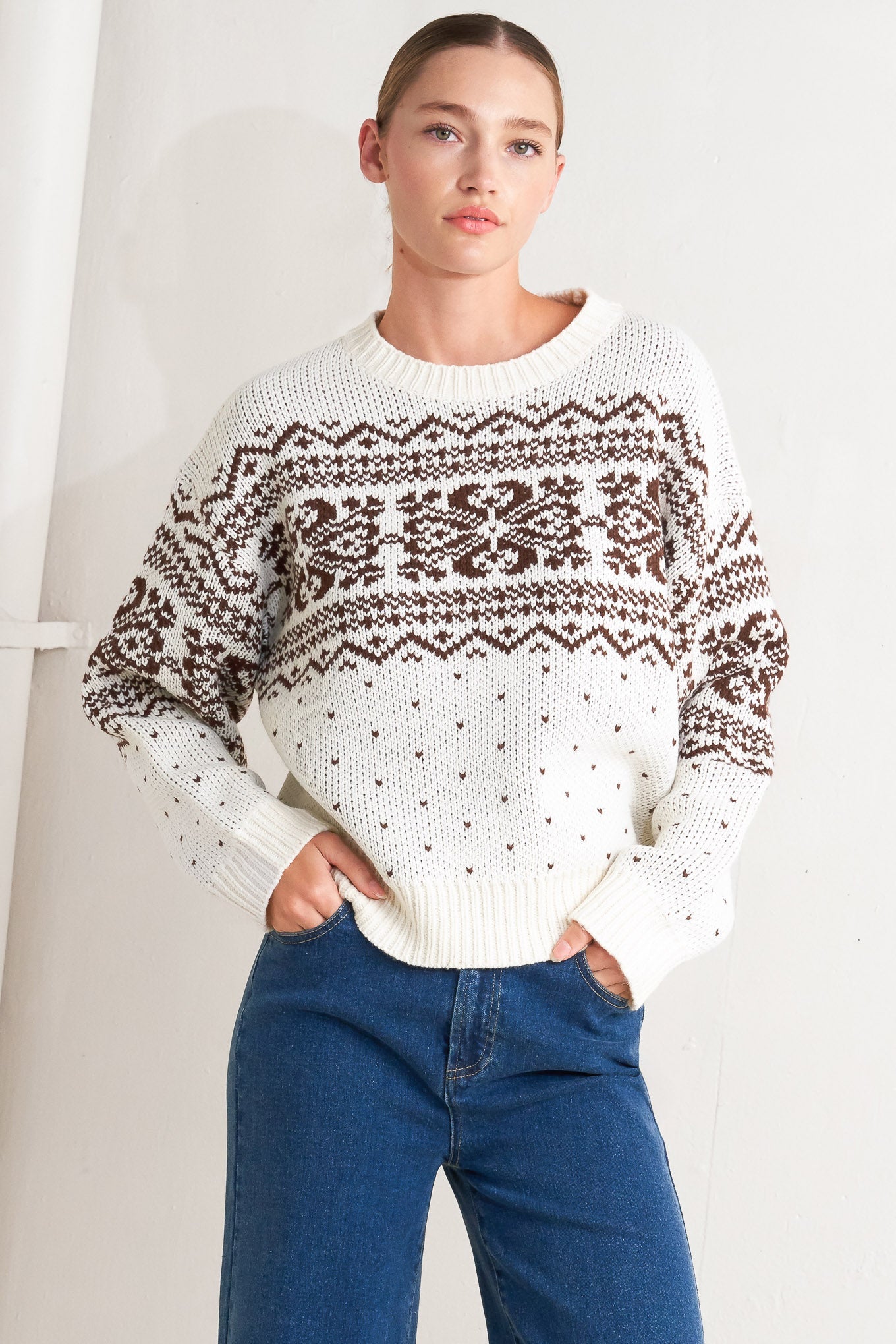 Snowflake Glam Pullover Sweater Top Acrylic Knit Cozy