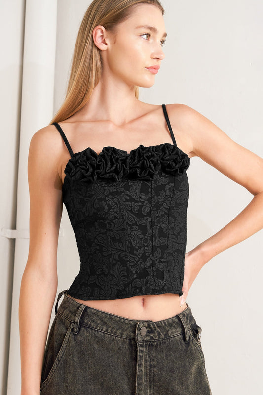 Forever Daydreaming Woven Top With Rosette Detail Tube Top Flying Tomato