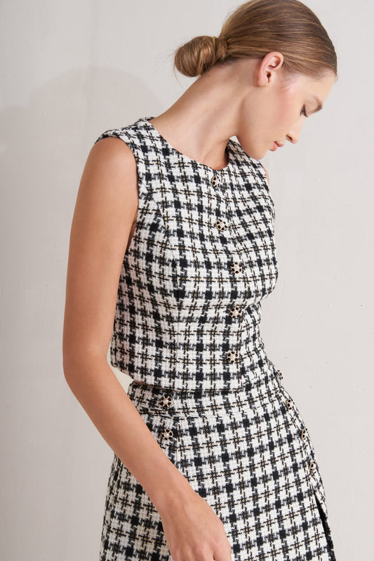 MONA CHECK TWEED VEST Flying Tomato