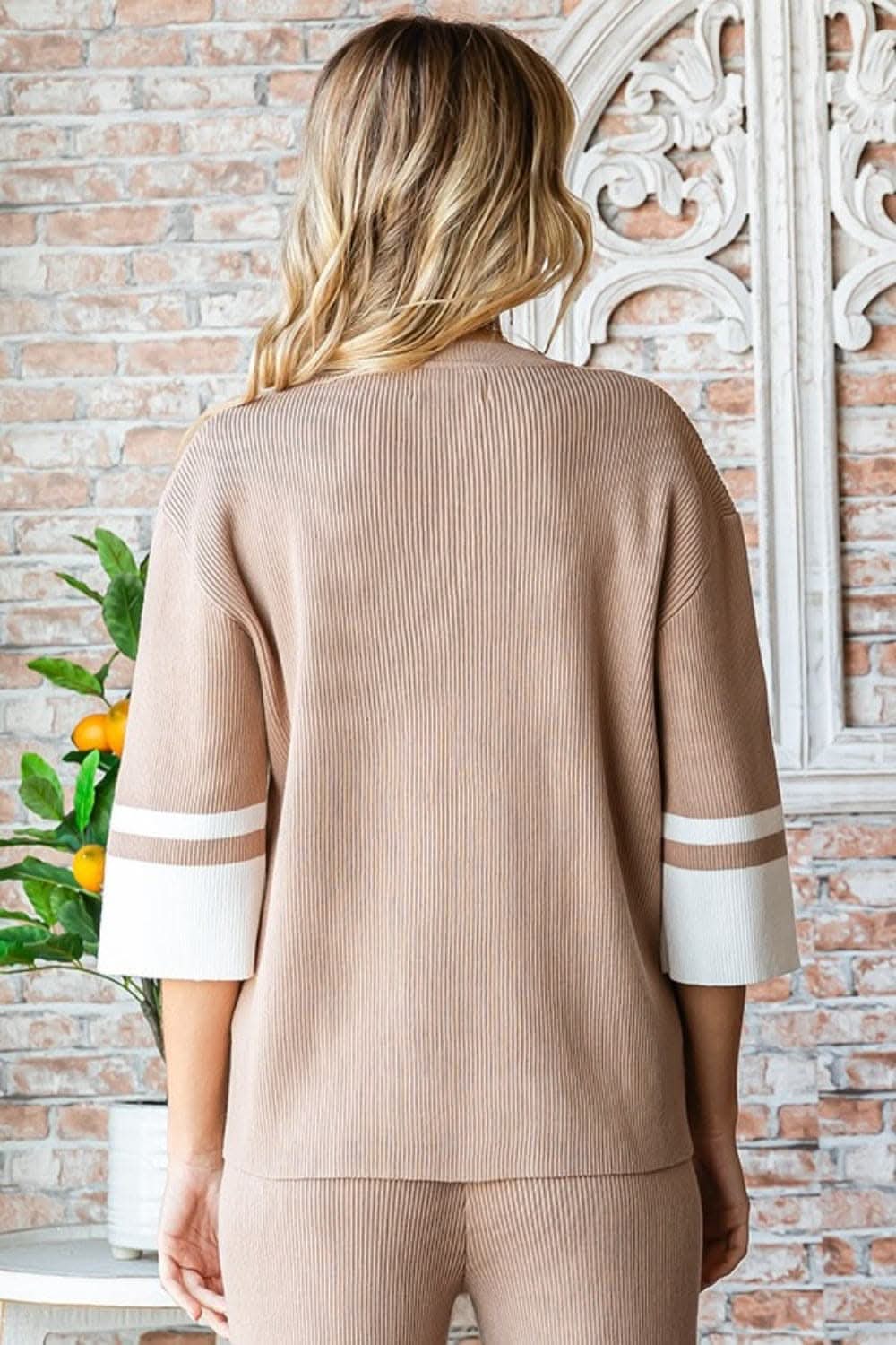 First Love Contrast V Neck Ribbed Knit Top - Love Salve