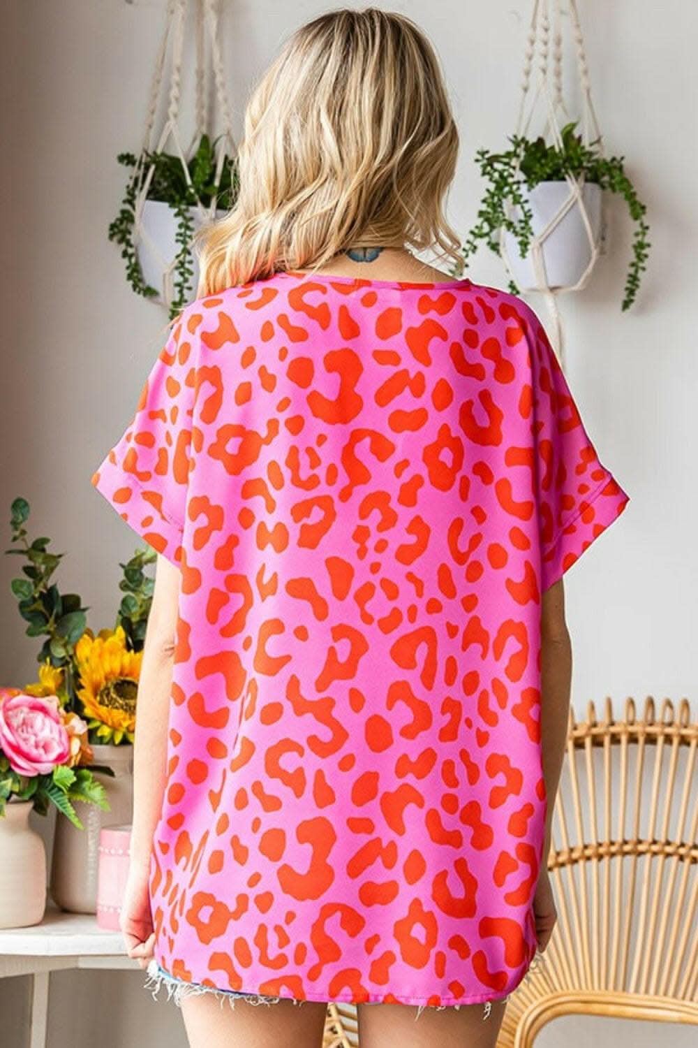 First Love Leopard V-Neck Short Sleeve Woven Top - Love Salve