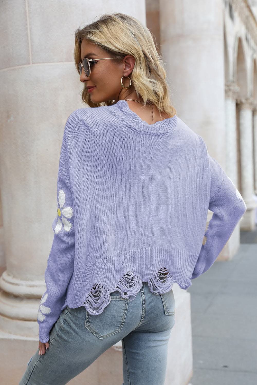 Floral Knit Sweater - Distressed Style